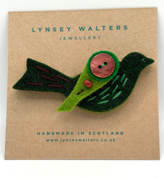Little Birdy Brooch, Forest Green