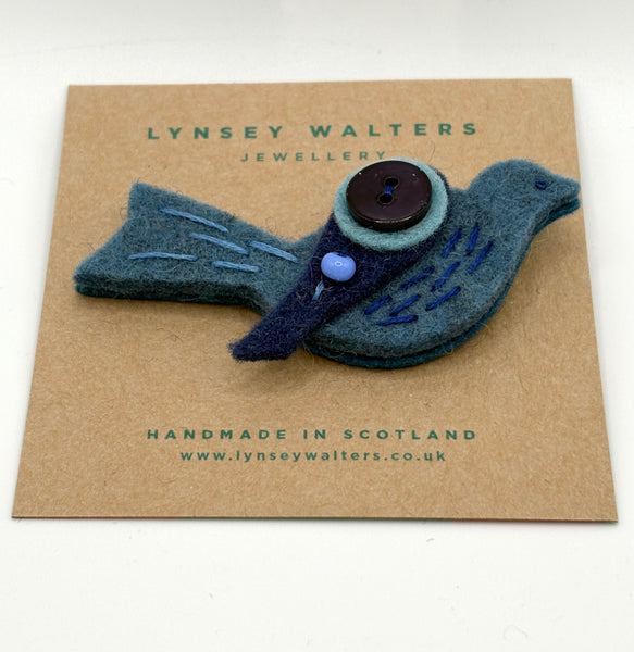 Little Birdy Brooch, Denim Blue