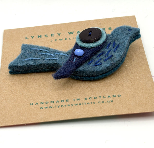 Little Birdy Brooch, Denim Blue