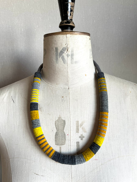 Not So Chunky Colour blocks Necklace - Mustard & Grey