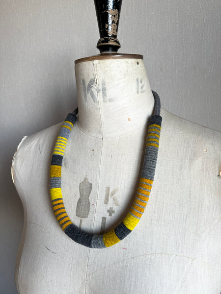Not So Chunky Colour blocks Necklace - Mustard & Grey