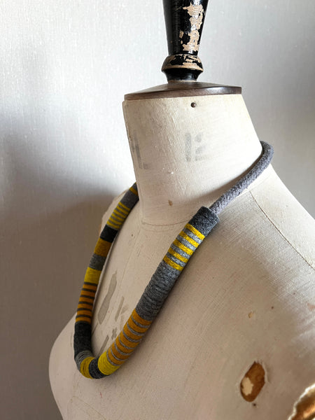 Not So Chunky Colour blocks Necklace - Mustard & Grey