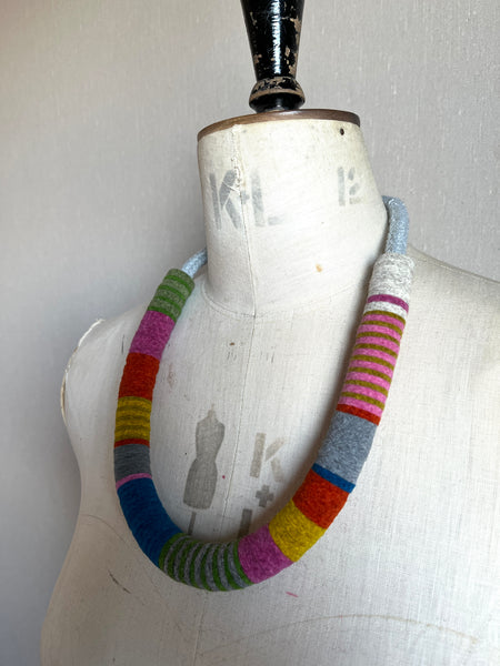 Chunky Colour blocks Necklace - Soft Grey & Multi Colour