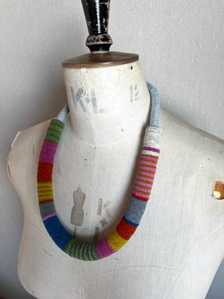 Chunky Colour blocks Necklace - Soft Grey & Multi Colour