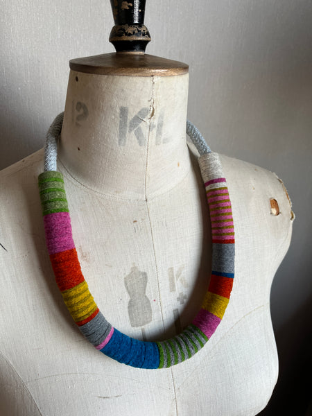 Chunky Colour blocks Necklace - Soft Grey & Multi Colour
