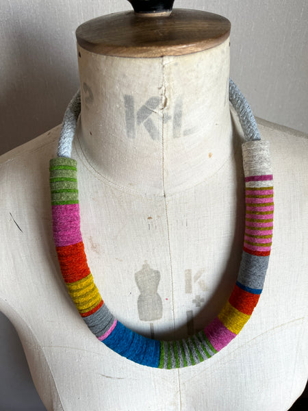 Chunky Colour blocks Necklace - Soft Grey & Multi Colour