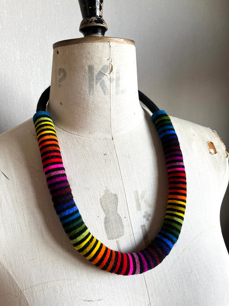 Chunky Rainbow Stripe Necklace - Black & Multi Colour