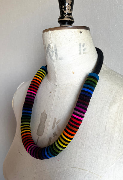 Chunky Rainbow Stripe Necklace - Black & Multi Colour