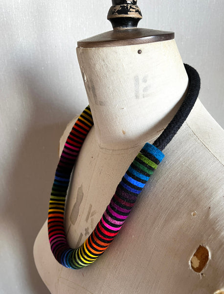 Chunky Rainbow Stripe Necklace - Black & Multi Colour
