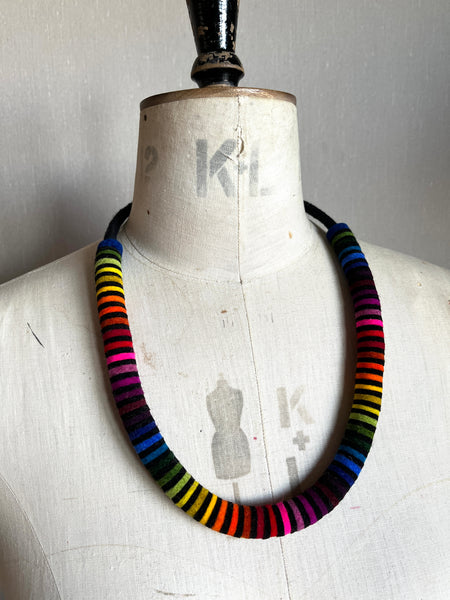 Not So Chunky Colour blocks Necklace - Multi & Black Stripes