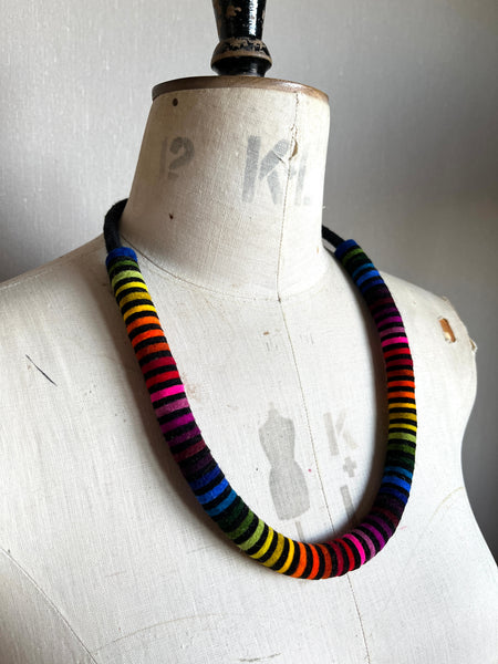 Not So Chunky Colour blocks Necklace - Multi & Black Stripes