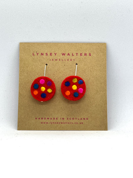 Galaxy drop earrings, red & multi colour