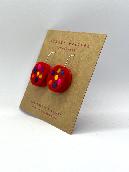 Galaxy drop earrings, red & multi colour