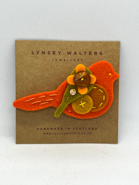 Pigeon Brooch - Bright Orange