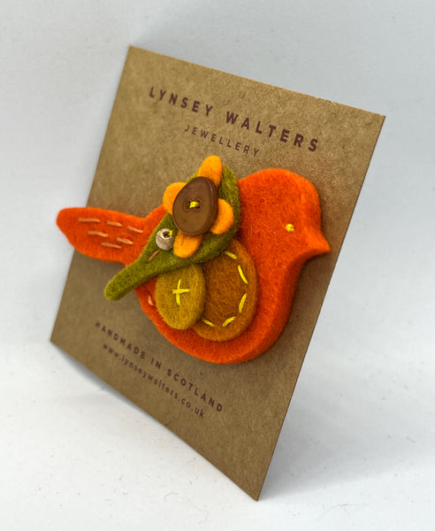 Pigeon Brooch - Bright Orange