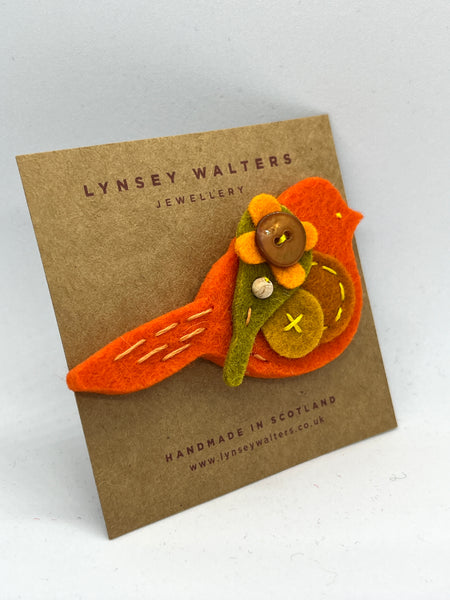 Pigeon Brooch - Bright Orange