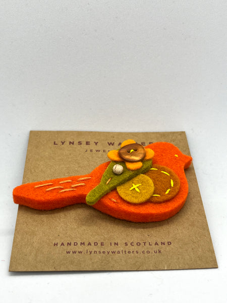 Pigeon Brooch - Bright Orange