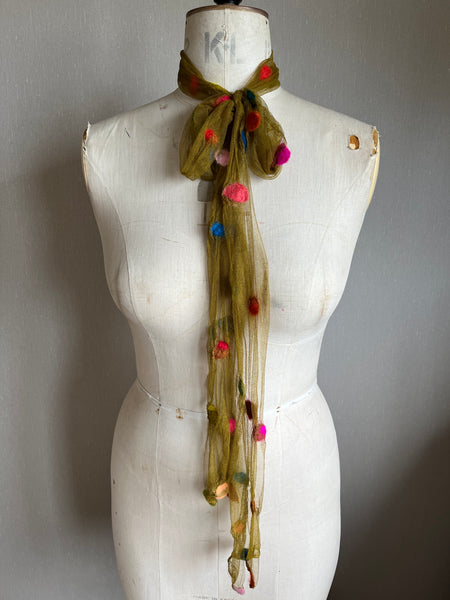 Silk Tulle Scarf - Long skinny Moss