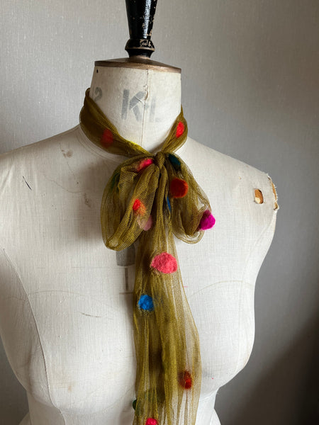 Silk Tulle Scarf - Long skinny Moss