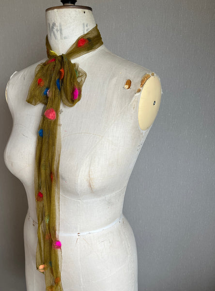 Silk Tulle Scarf - Long skinny Moss