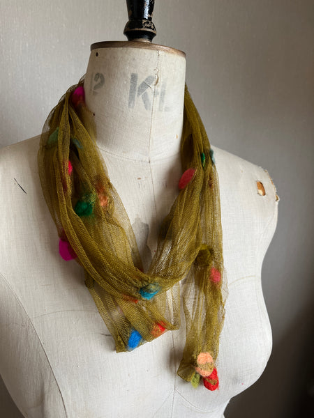 Silk Tulle Scarf - Long skinny Moss
