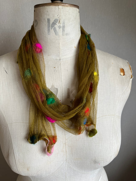 Silk Tulle Scarf - Long skinny Moss