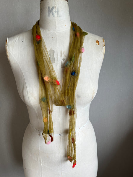 Silk Tulle Scarf - Long skinny Moss