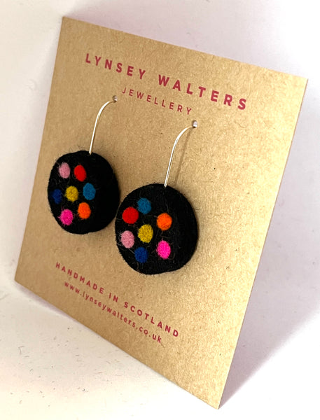 Galaxy drop earrings, black & multi colour