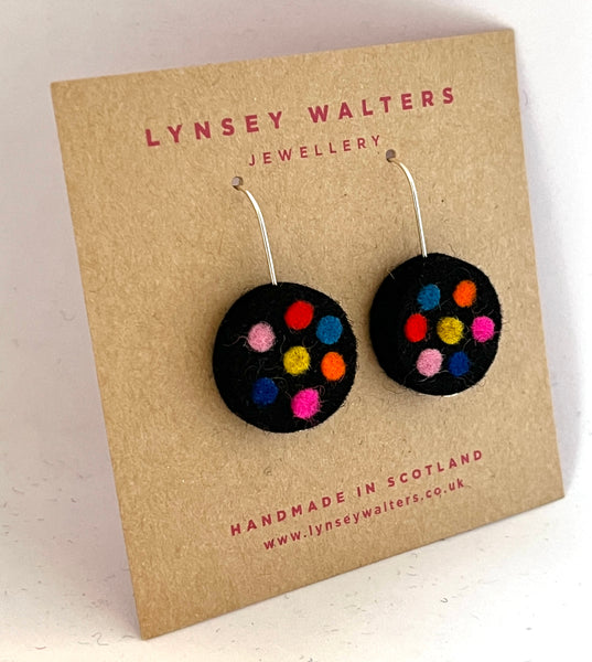 Galaxy drop earrings, black & multi colour