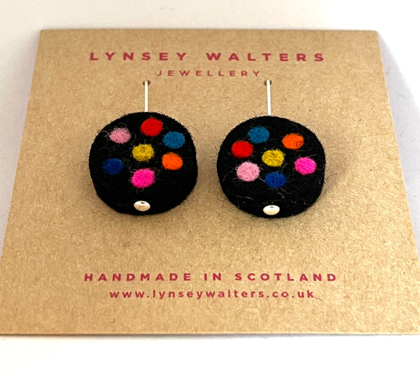 Galaxy drop earrings, black & multi colour