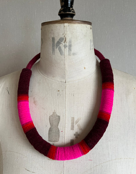 Chunky Colour blocks Necklace - Burgundy Dip Dye Effect