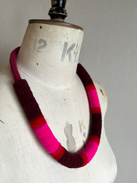 Chunky Colour blocks Necklace - Burgundy Dip Dye Effect