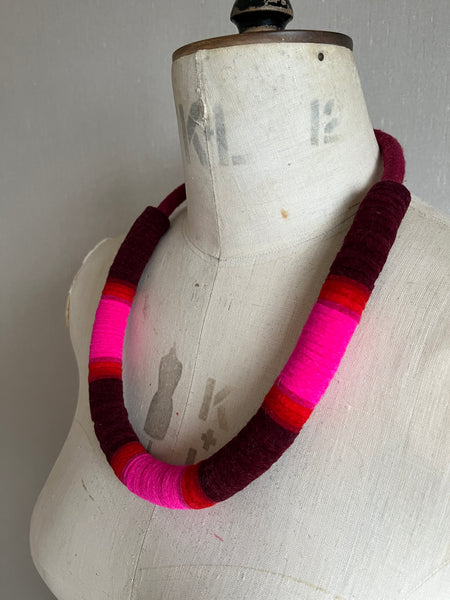 Chunky Colour blocks Necklace - Burgundy Dip Dye Effect