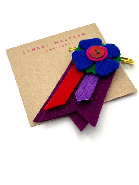 Medal Flower Brooch - Purple Multi Colour