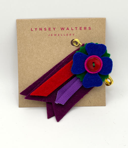 Medal Flower Brooch - Purple Multi Colour