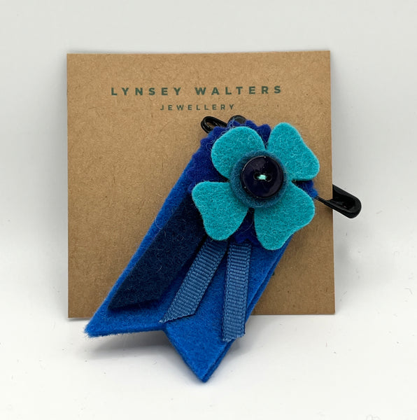 Medal Flower Brooch - Blues