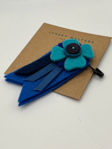 Medal Flower Brooch - Blues