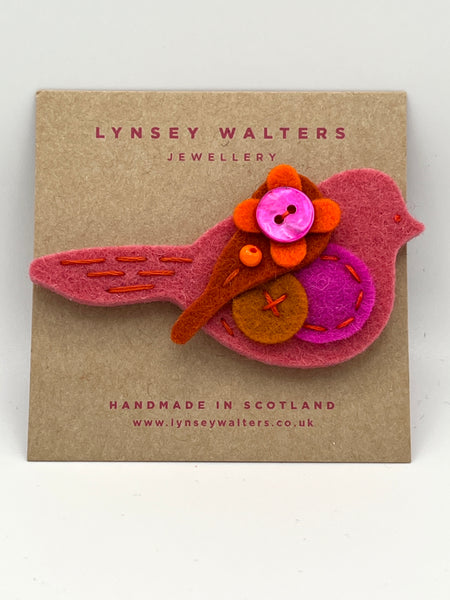 Pigeon Brooch - Soft Pink & Orange