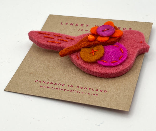 Pigeon Brooch - Soft Pink & Orange