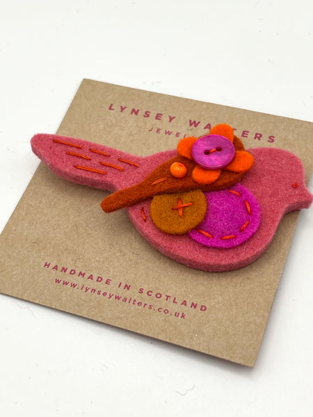 Pigeon Brooch - Soft Pink & Orange