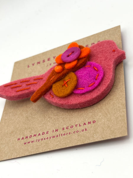 Pigeon Brooch - Soft Pink & Orange