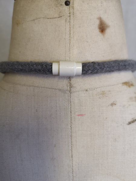 Industrial Felt, Wood and Rope Necklace - Mustard & Grey