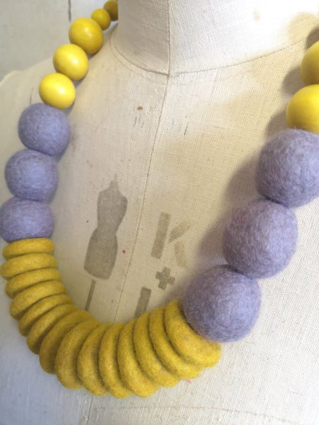 Throw on Merino and Wood Necklace Mustard