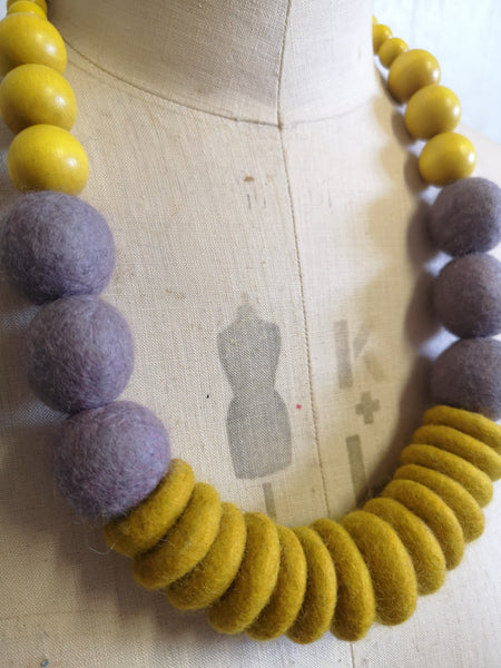 Throw on Merino and Wood Necklace Mustard