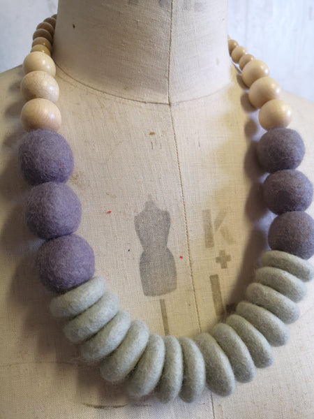 Throw on Merino and Wood Necklace Grey