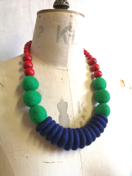 Throw on Merino and Wood Necklace Multi Colour