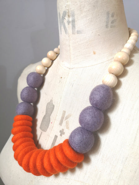 Throw on Merino and Wood Necklace Orange