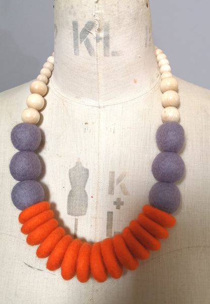 Throw on Merino and Wood Necklace Orange