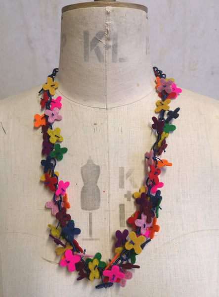 Long flower Confetti Necklace, Multi colour