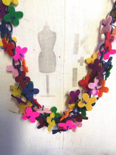 Long flower Confetti Necklace, Multi colour